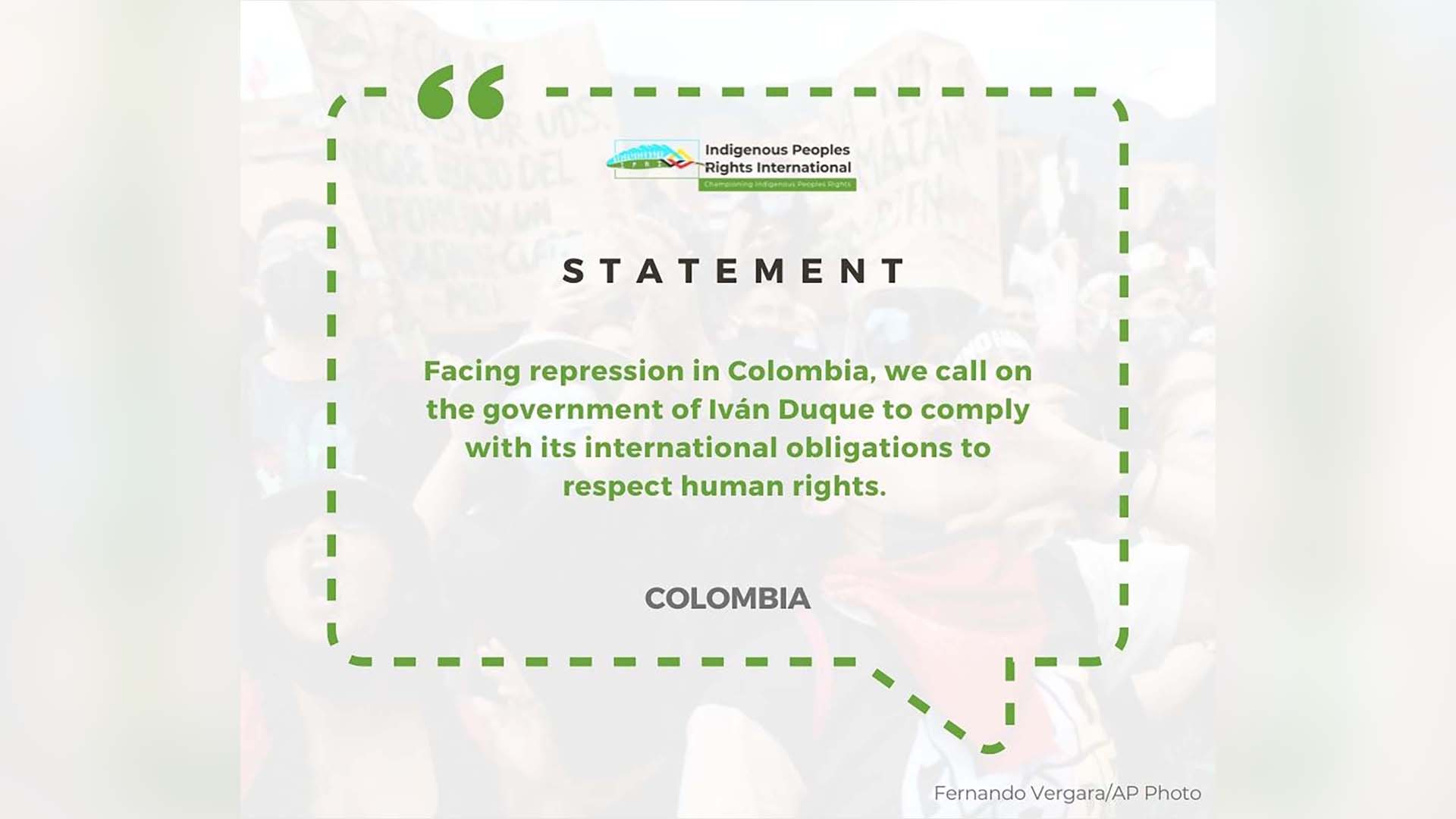 Facing repression in Colombia, we call on the government of Iván Duque to comply with its international obligations to respect human rights