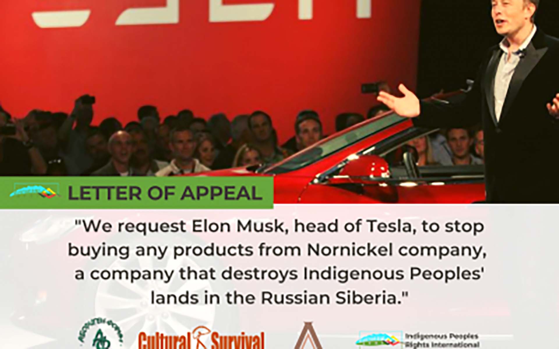 Joint Letter of Appeal to Elon Musk, TESLA: Stop buying products from Nornickel